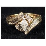10K Gold Diamond Bypass Style Ladies Engagement Ring, Size 6, 3.5 g Total Weight