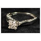 10K White Gold 4-Diamond Cathedral Style Ladies Ring, Size 6-1/2, 2.6 g Total Weight