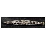 14K White Gold Vintage Diamond Lapel Pin, 1.7 g Total Weight