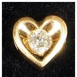 14K Yellow Gold Ladies Diamond Solitaire Heart Pendant, 1.4 g Total Weight, Mark Not Evident