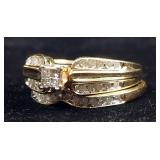 10K Gold Princess Cut Diamond Engagement Ring Set, Size 6-3/4, 3.2 g Total Weight