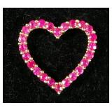 14K Gold Red Ruby Heart Pendant, 1.2 g Total Weight