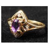 10K Gold Diamond And Amethyst Ring, Size 6, 2.2 g Total Weight