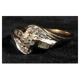 10K Gold Round Diamond Cluster Bypass Style Ring, Size 6-1/2, 2.8 g Total Weight