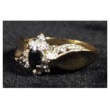 10K Gold Diamond And Blue Sapphire Ring, Size 6-1/4, 1.9g Total Weight