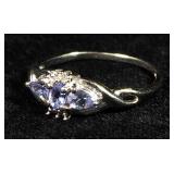 10K White Gold Diamond And Tanzanite Ring, Size 7, 1.8 g Total Weight