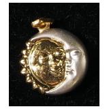 14K White And Yellow Gold Sun And Moon Pendant, 1 g Total Weight