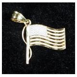 14K Gold American Flag Pendant, 1.1 g Total Weight