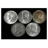 1964 Kennedy Half Dollars, Qty 5