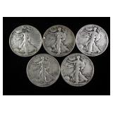 Walking Liberty Half Dollars, Qty 5, Includes 1943 (3), 1944, And 1945