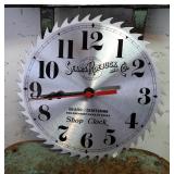 Sears Craftsman Saw Blade Style Battery Operated Shop Clock And 43" Vintage Metal Shop Stool