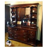 Ethan Allen Two Piece Dresser With Hutch Style Mirror Nine Drawer And Two Storage Cabinets 78.5" x 6