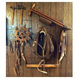Primitive Yokes, Collar, Leather Harness, Halter, Bull Whip, Hand Tools And More, QTY. 13