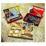 Vintage Gilbert Erector Sets Qty 2 In Metal Cases And Handy Andy Carpenter