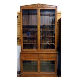 Display Cabinet With 2 Drawers,  2 Door Lower Compartment With Adjustable Glass Shelf And 2 Door Upp