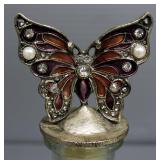 Three Glass Bottles, Various Styles, Sizes Range 6"-9" High, All With Butterfly Decor Stoppers