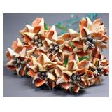 Decorative Faux Flowers With Cut Seashell Petals And Glass Leaves, Qty 7