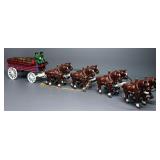 Cast Iron Horse Pulled Carriage With Wood Barrels, 2 Riders And 4 Total Pairs Of Horses
