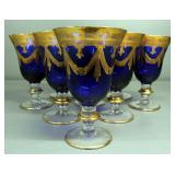 Medici Blue Cobalt Goblets With Gold Trim, Qty 8