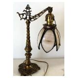 Brass Table Lamp With Articulating Lotus Blossom Lamp Head, 15" High, Powers On