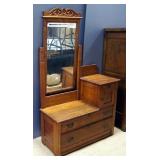 Vintage Vanity With Swivel Beveled Mirror, 3 Total Drawers And Single Door Cupboard, 70" High x 41.5