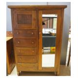 Chifferobe With 5 Drawers, Upper Cabinet And Mirror-Door Compartment With 3 Adjustable Shelves And P