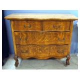 4 Drawer Chest Of Drawers With Serpentine Front And Brass Pulls, 35" High x 41.5" Wide x 20.5" Deep