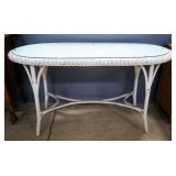 Glass Top Entry Table With Woven Details, 31" High x  57" Wide x  23" Deep