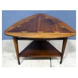 Side Table With Triangle Top And Lower Shelf, 18" High x 27" Wide x  25.5" Deep