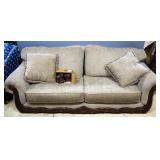 Upholstered Couch With Serpentine Back And Ornate Baseboard, Feet Not Currently Attached, 91" L  38"