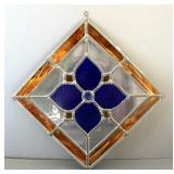 Stained Glass Flower Sun Catcher, Diamond Hang, 15.5" Wide x 15.5" High