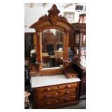Antique Victorian 5 Drawer Dresser With Granite Top, 92in x 44in x 20in