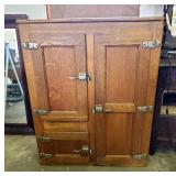 Antique 4 Door Solid Oak Icebox, 44in x 35in x 21in