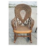 Salesman Samples Including Victorian Wicker Rocker And Oak Parlor Table, Rocker Measures 24in Tall, 