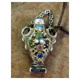 Late 1800s Victorian Jeweled Laudanum Pendant Flask, 1.5 Inches In Length