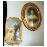Antique Convex Glass Framed Antique Photographs Qty 2, Wedding Photo 20in x12in And Portrait 25in x1