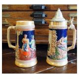 Handmade West German Gerz Pottery Steins Qty 2, Marked Vaduz Liechtenstein and Nuremburg, Both 8.5in