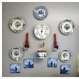 Hand Painted Delft Plates, Salt Box, Candle Sconces, And More, Qty 13 Pieces