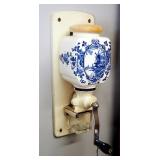 Antique Delft Wall Mounted Coffee Grinder, 13in Tall