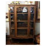 Solid Wood Glass Front Bookcase With Cabriole Legs, 60in x38in x17in