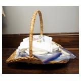 Hand Embroidered Tea Towels, Doilies, Hankies, And More Includes Wicker Basket