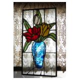 Hanging Leaded Stained Glass Tulip Sun Panel, 20in x10.5in