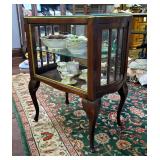 Antique Beveled Glass Display Cabinet With Cabriole Legs, 30in x24in x16in
