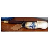 Antique Blue Delft Tobacco Pipe 12in Length, And R C Delft Humidor With Wood Lid 6in Tall