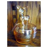 Antique Jeannette Depression Glass Powder Jars With Lids Qty 2, Deer 6in, Scotty Dog 5in