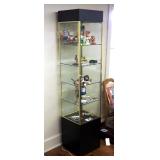 Lighted Glass Display Case With Four Glass Shelves, 75.5in x 16in x 16in, Includes Key