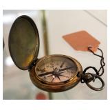 Brass US Military WW II Pocket Compass, Boeing 777 Tie Tack, And 1909 Schrader Balloon Tire Gauge