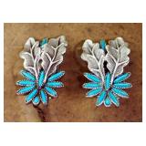 Turquoise And Silver Clip On Earrings Qty 3 Sets, Turquoise And Silver Pendant Necklace, And Cuff Br
