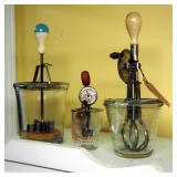 Vintage Pint Depression Glass Hand Mixer, Miniature Hand Mixer, And Glass Food Chopper