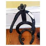 Cast Iron Dinner Triangle 12in, And Horseshoe Cowboy Doorstop